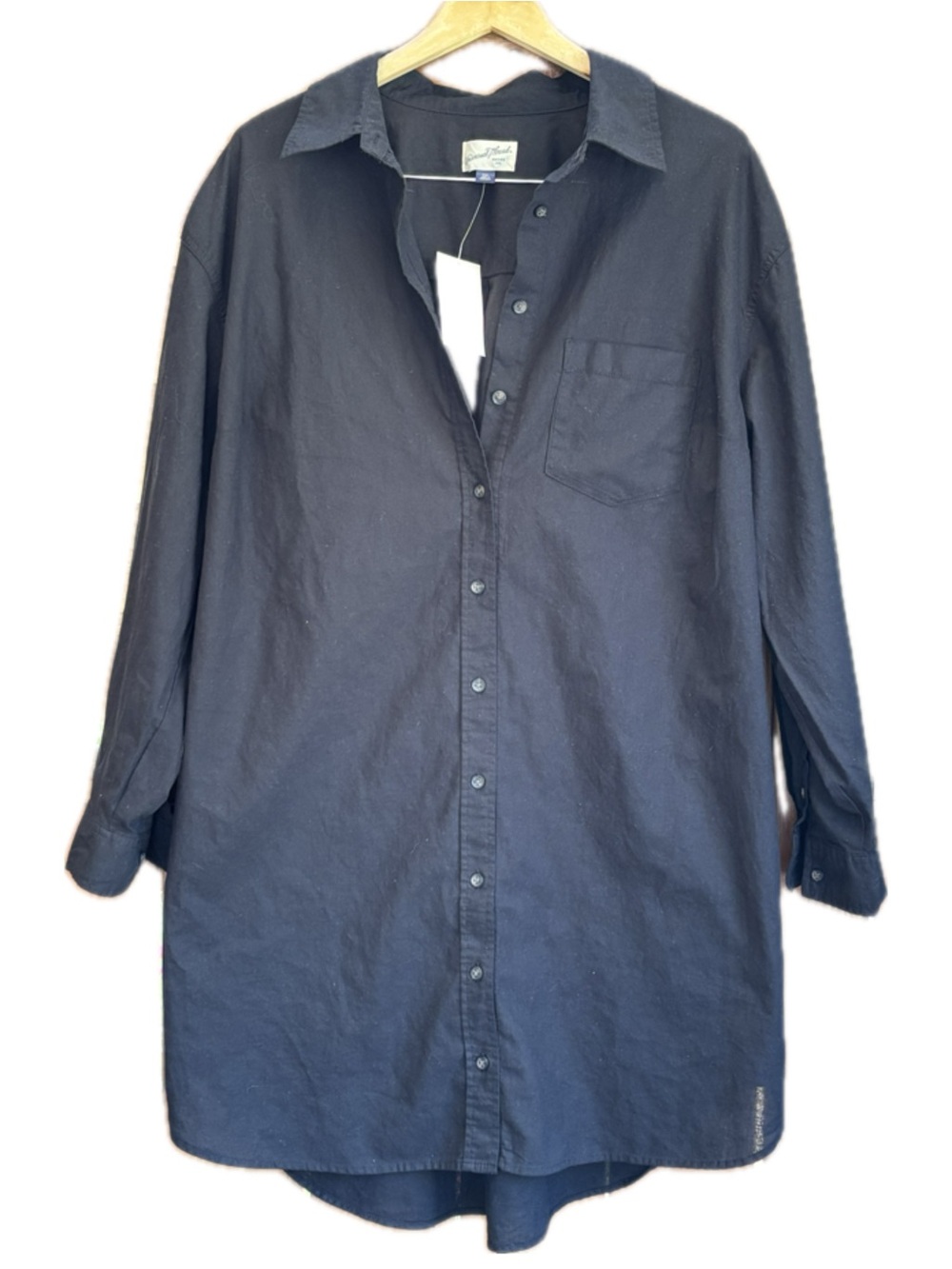 NWT Universal Thread Black Linen Blend Womens Button up Long Top Shirt Dress XXL